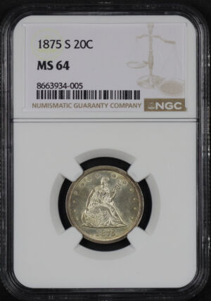 Obverse of this 1875-S Twenty Cent NGC MS-64