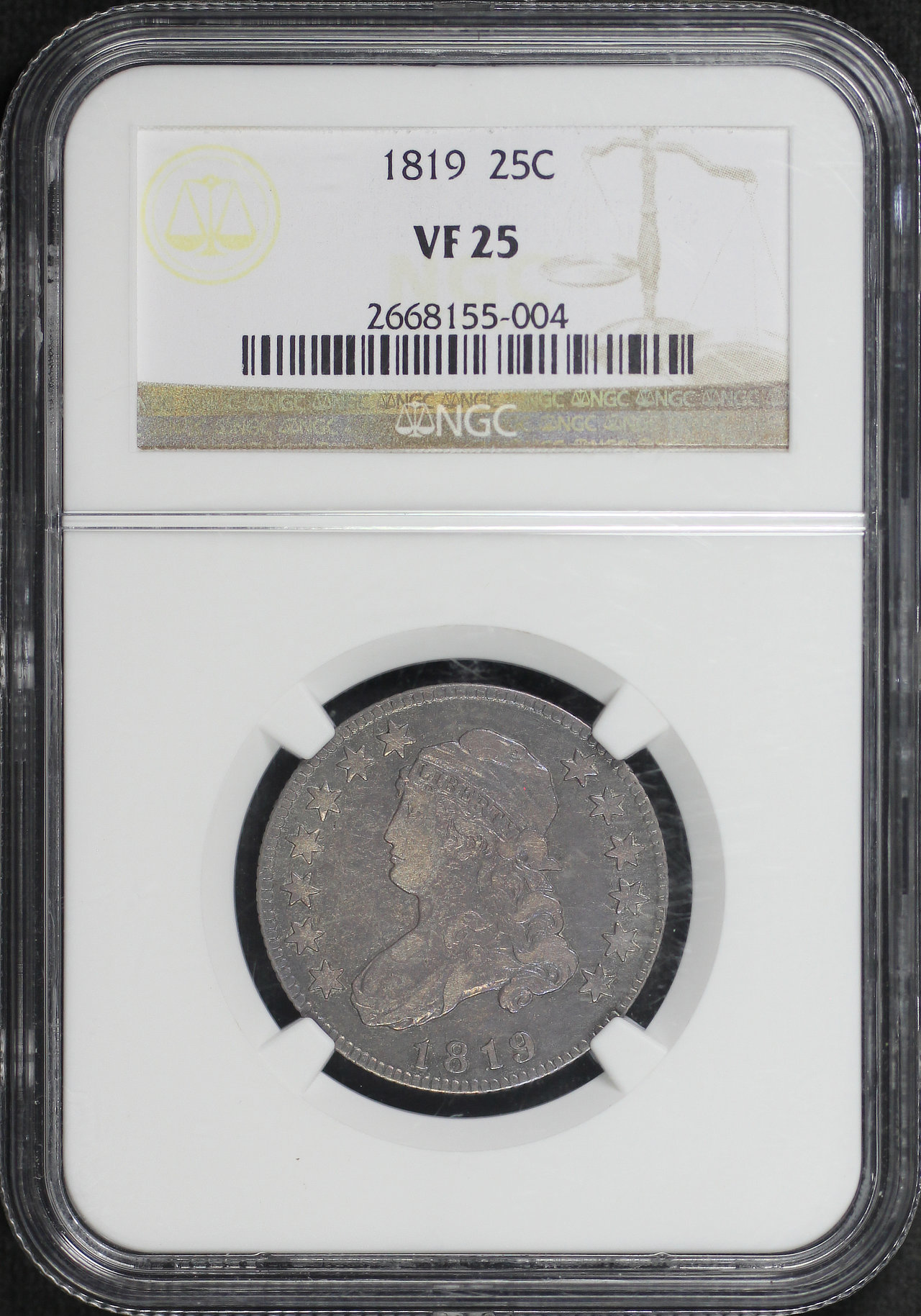 Obverse of this 1819 Capped Bust Quarter NGC VF-25