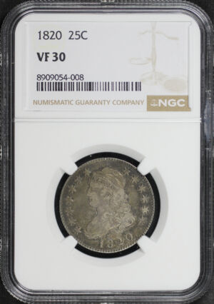 Obverse of this 1820 Capped Bust Quarter NGC VF-30