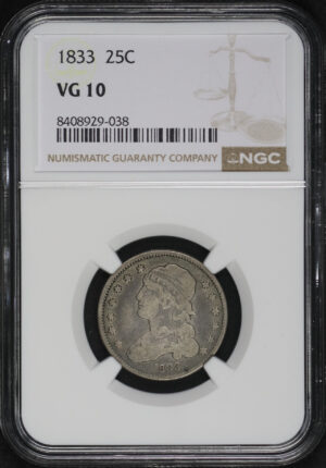 Obverse of this 1833 Capped Bust Quarter NGC VG-10
