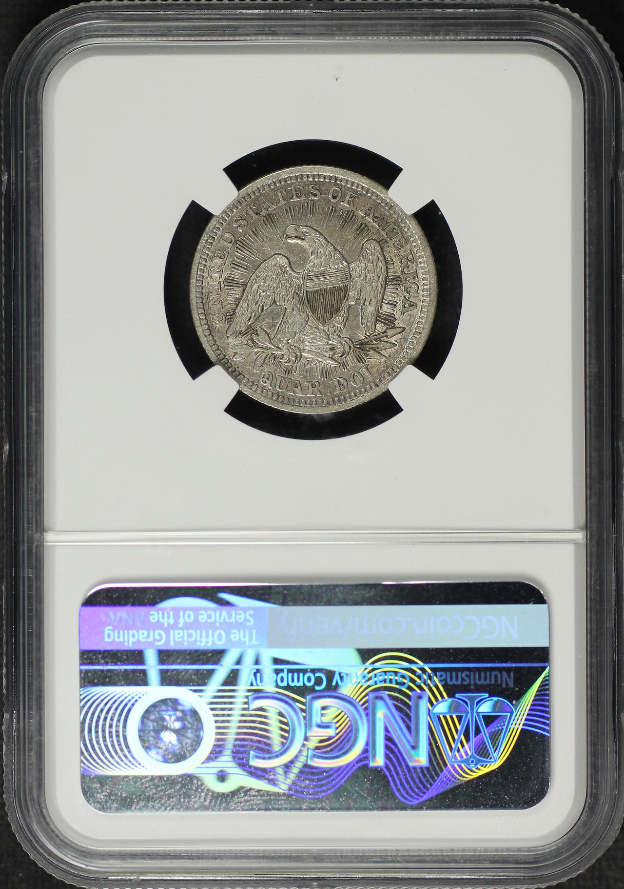 Reverse of this 1853 ARROWS Liberty Seated Quarter Arrows and Rays NGC XF-45