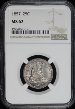Obverse of this 1857 Liberty Seated Quarter NGC MS-62