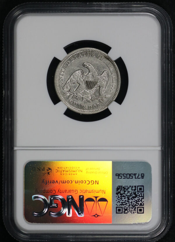 Reverse of this 1859-O Liberty Seated Quarter NGC AU-50