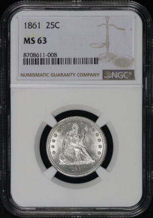 Obverse of this 1861 Liberty Seated Quarter NGC MS-63