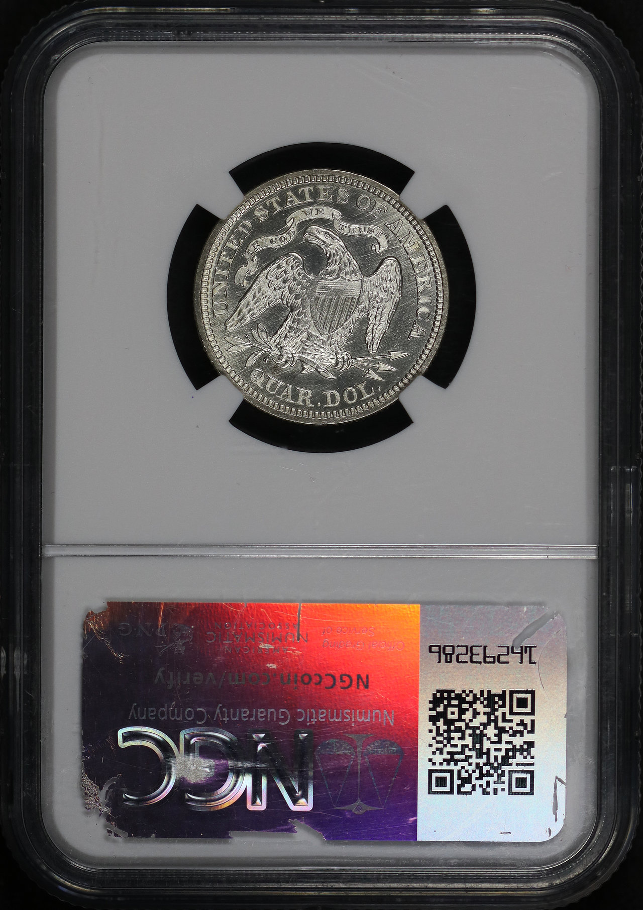 Reverse of this 1866 Liberty Seated Quarter Motto NGC MS-65