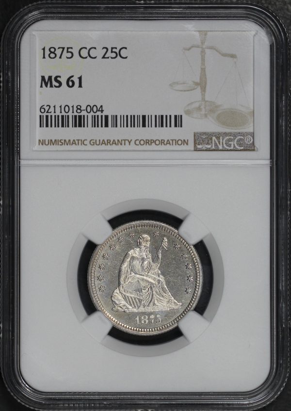 Obverse of this 1875-CC Liberty Seated Quarter NGC MS-61