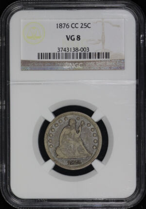 Obverse of this 1876-CC Liberty Seated Quarter NGC VG-8