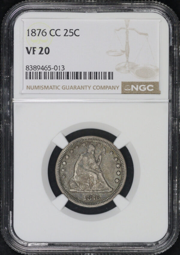 Obverse of this 1876-CC Liberty Seated Quarter NGC VF-20