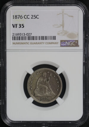 Obverse of this 1876-CC Liberty Seated Quarter NGC VF-35
