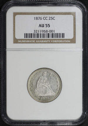 Obverse of this 1876-CC Liberty Seated Quarter NGC AU-55