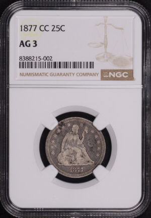 Obverse of this 1877-CC Liberty Seated Quarter NGC AG-3