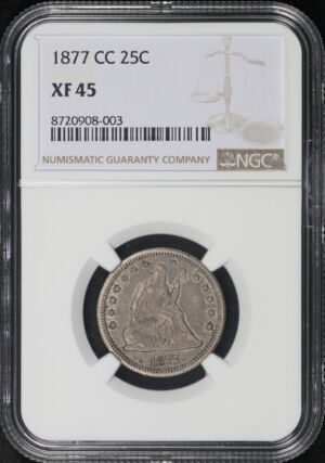 Obverse of this 1877-CC Liberty Seated Quarter NGC XF-45