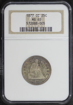 Obverse of this 1877-CC Liberty Seated Quarter NGC MS-65