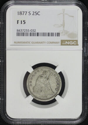 Obverse of this 1877-S Liberty Seated Quarter NGC F-15