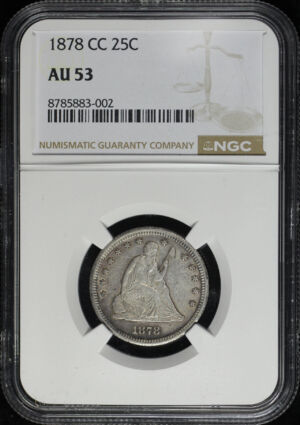 Obverse of this 1878-CC Liberty Seated Quarter NGC AU-53
