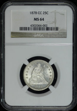 Obverse of this 1878-CC Liberty Seated Quarter NGC MS-64