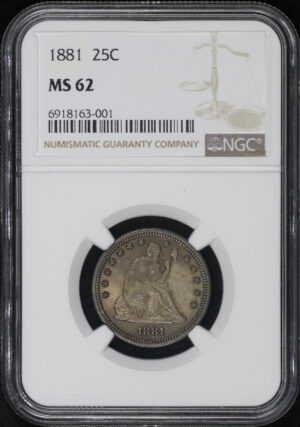 Obverse of this 1881 Liberty Seated Quarter NGC MS-62