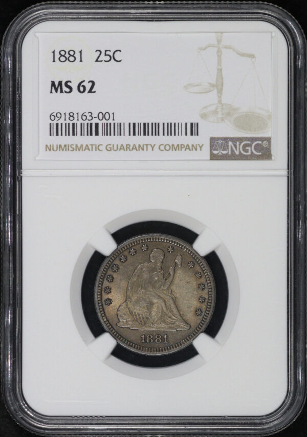 Obverse of this 1881 Liberty Seated Quarter NGC MS-62
