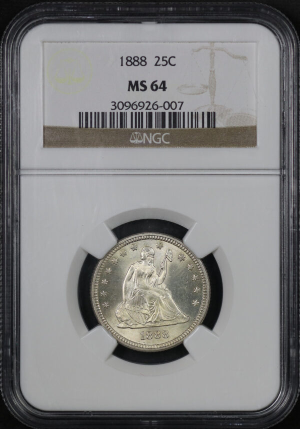 Obverse of this 1888 Liberty Seated Quarter NGC MS-64