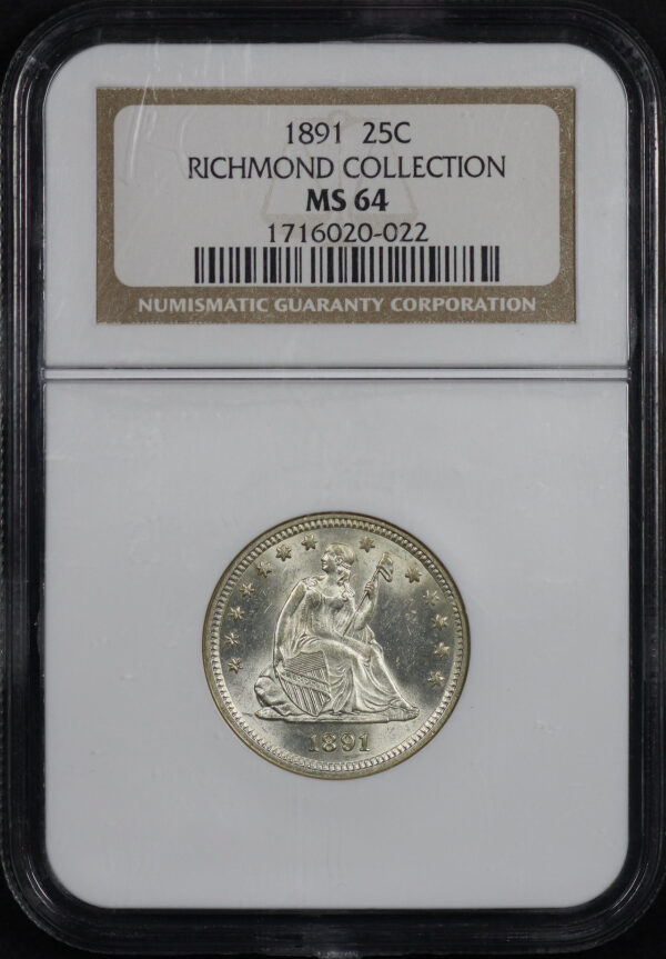 Obverse of this 1891 Liberty Seated Quarter NGC MS-64 RICHMOND COLLECTION