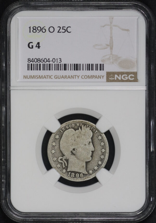 Obverse of this 1896-O Barber Quarter NGC G-4