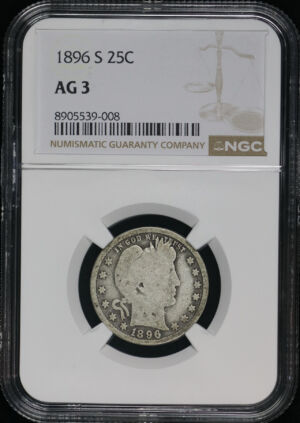Obverse of this 1896-S Barber Quarter NGC AG-3