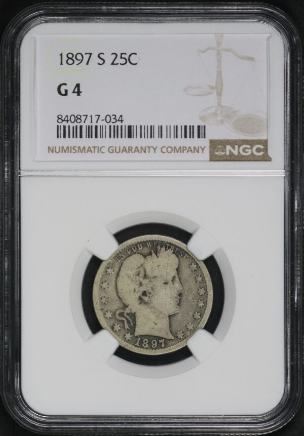 Obverse of this 1897-S Barber Quarter NGC G-4