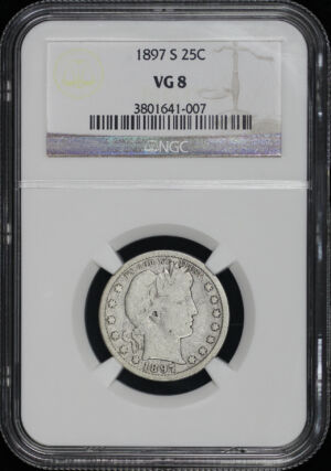 Obverse of this 1897-S Barber Quarter NGC VG-8