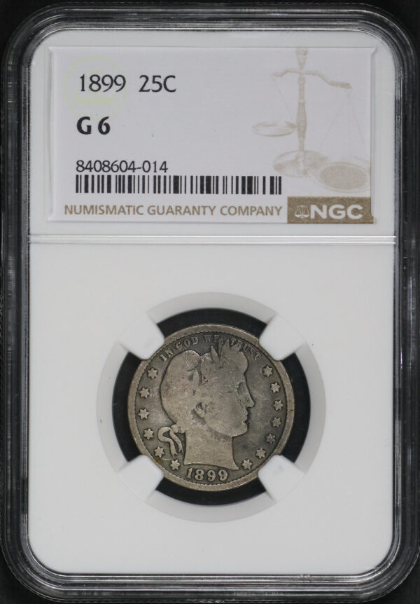Obverse of this 1899 Barber Quarter NGC G-6