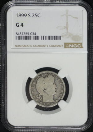 Obverse of this 1899-S Barber Quarter NGC G-4