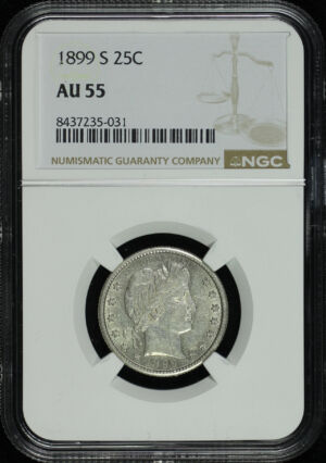 Obverse of this 1899-S Barber Quarter NGC AU-55