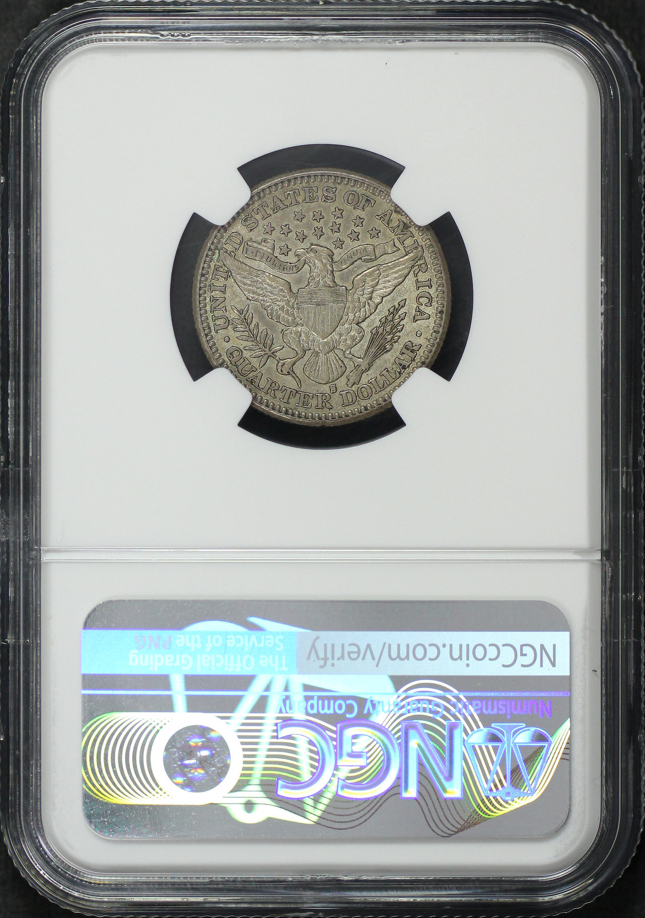Reverse of this 1900-S Barber Quarter NGC AU-55