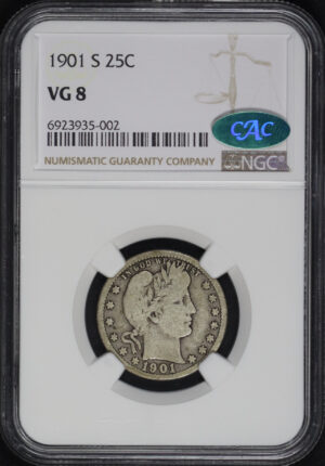 Obverse of this 1901-S Barber Quarter NGC VG-8 CAC