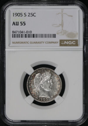 Obverse of this 1905-S Barber Quarter NGC AU-55