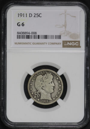 Obverse of this 1911-D Barber Quarter NGC G-6