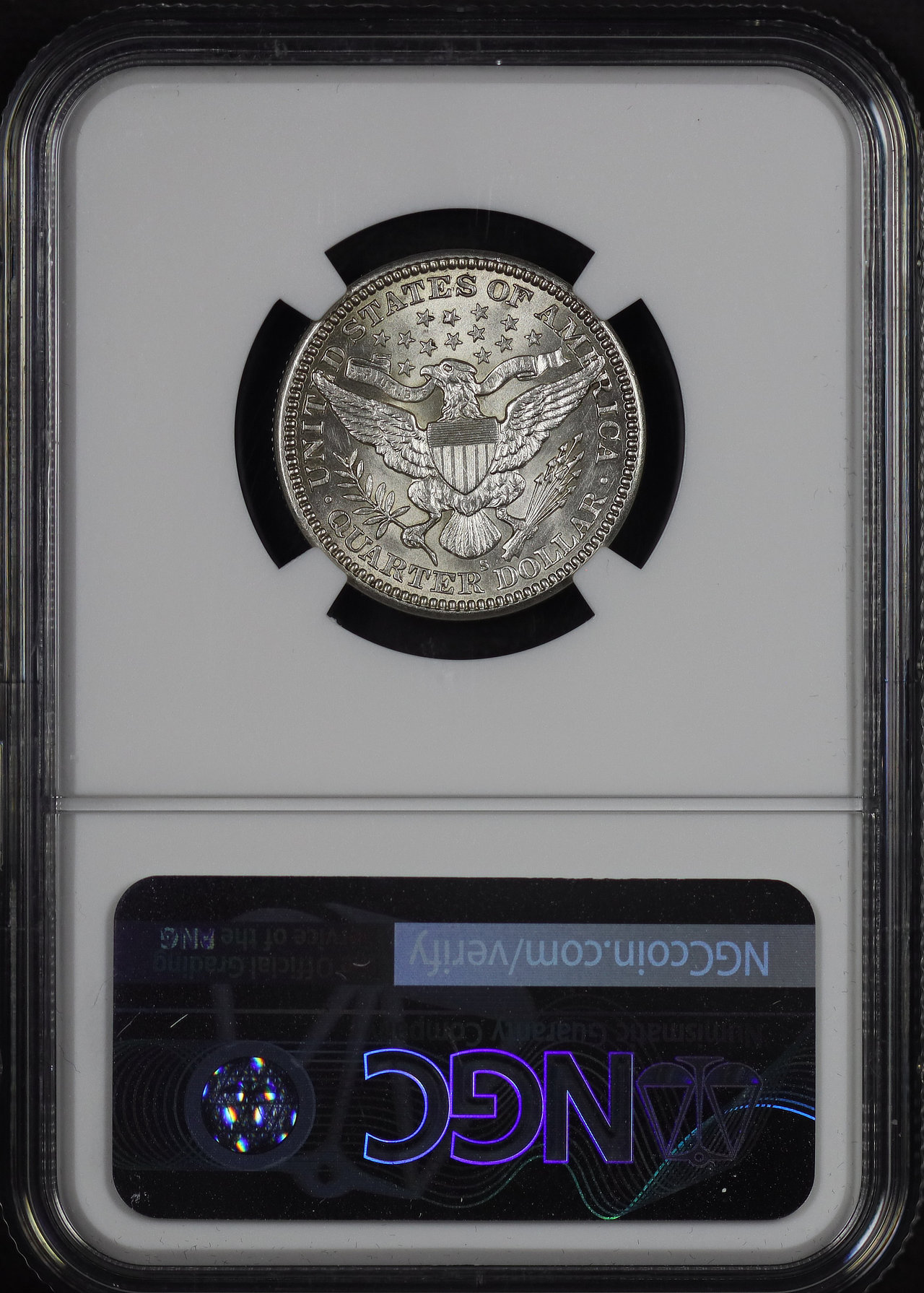 Reverse of this 1913-S Barber Quarter NGC AU-58