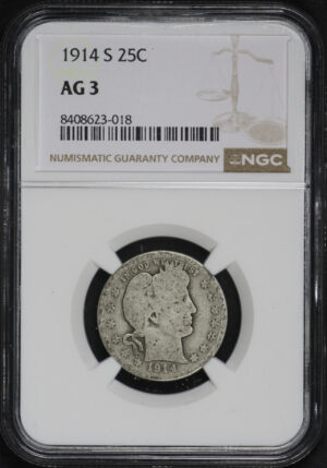 Obverse of this 1914-S Barber Quarter NGC AG-3