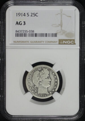 Obverse of this 1914-S Barber Quarter NGC AG-3