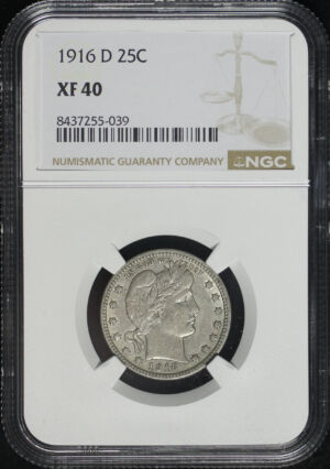 Obverse of this 1916-D Barber Quarter NGC XF-40