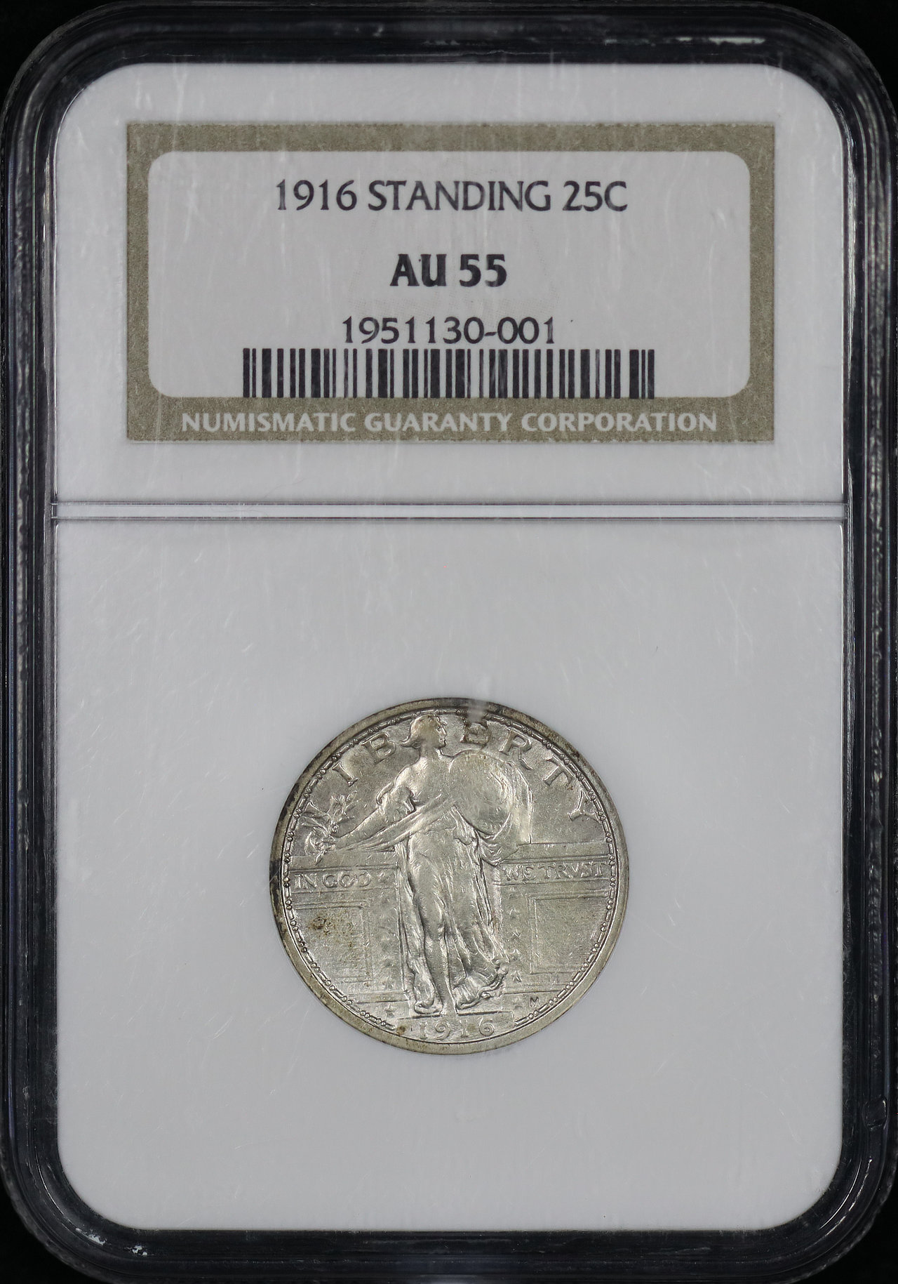 Obverse of this 1916 Standing Liberty Quarter NGC AU-55