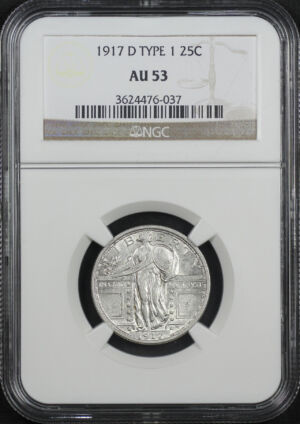 Obverse of this 1917-D Standing Liberty Quarter Type 1 NGC AU-53