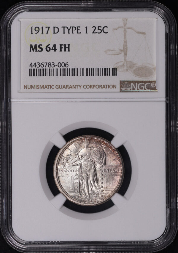 Obverse of this 1917-D Type 1 Standing Liberty Quarter NGC MS-64 FH