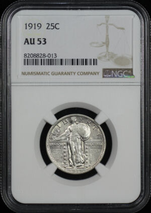 Obverse of this 1919 Standing Liberty Quarter NGC AU-53
