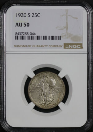 Obverse of this 1920-S Standing Liberty Quarter NGC AU-50