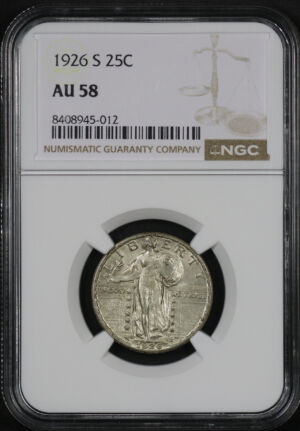 Obverse of this 1926-S Standing Liberty Quarter NGC AU-58