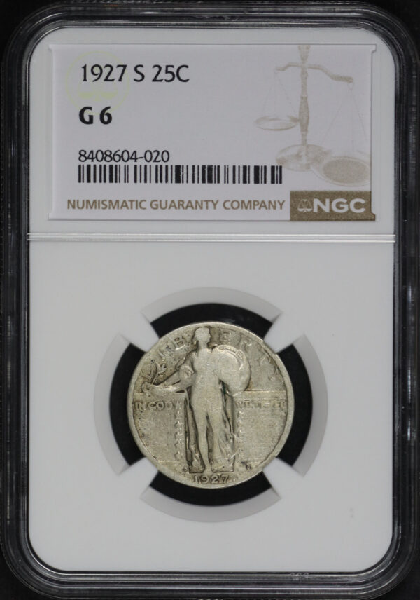 Obverse of this 1927-S Standing Liberty Quarter NGC G-6