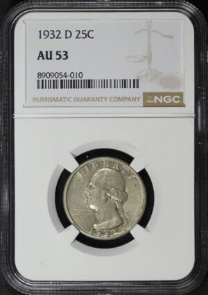 Obverse of this 1932-D Washington Quarter NGC AU-53
