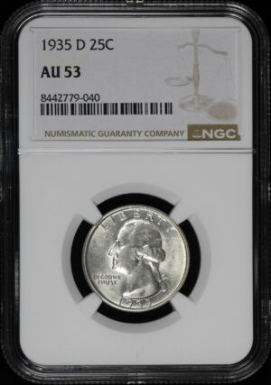 Obverse of this 1935-D Washington Quarter NGC AU-53