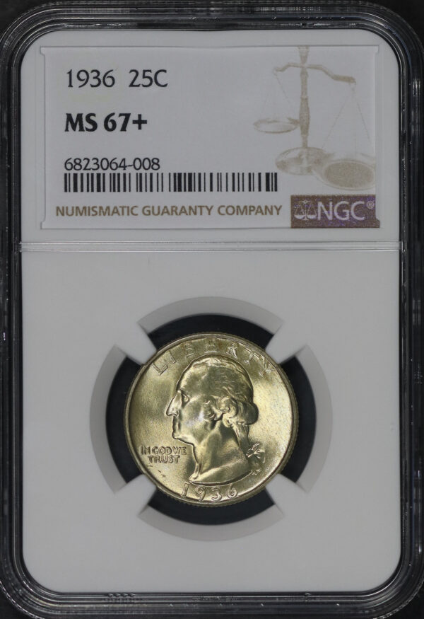Obverse of this 1936 Washington Quarter NGC MS-67+ Gold Toning