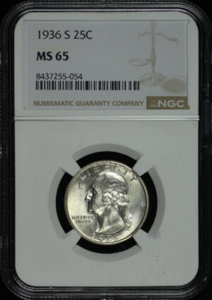 Obverse of this 1936-S Washington Quarter NGC MS-65